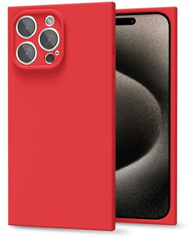 oakxco for iPhone 15 Pro Max Case Silicone Square Edge, Soft Rectangle Rubber Cute Girly Aesthetic Trendy Case for Women, Thin Slim Matte Protective Flexible Bumper, Red