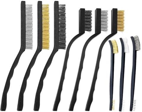 Hand-Drahtbürsten Satz 9-teilig, 3 Messing-Drahtbürste, 3 Edelstahl-Bürste, 3 Nylon-Bürsten, Klein Drahtbürsten für die Reinigung von Schweißschlacken, Schmutz und Rost