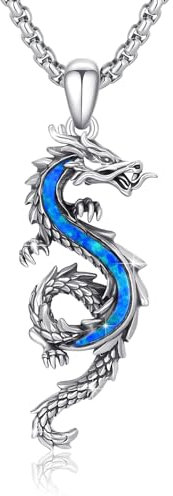CUOKA MIRACLE Drachen Kette für Herren 925 Sterling Silber Drachen Anhänger Opal Halskette Damen Unisex Drachen Schmuck Valentinstag Geschenke für Männer Mädchen