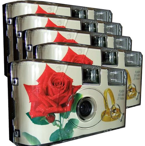 5X 1A Photo PORST Einwegkamera Edition Rose & Ringe, mit Blitz, Batterien und Film (5er Pack, je 27 Aufnahmen)