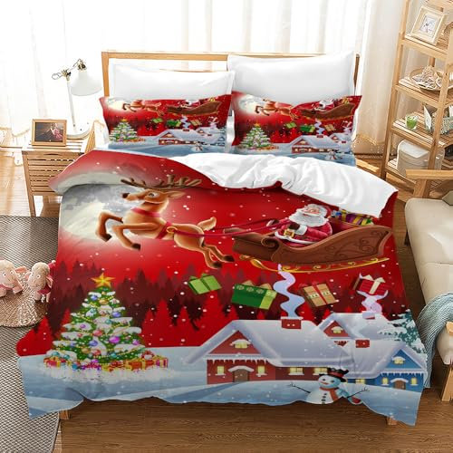 Yzehomijia Weihnachts Bettwäsche 3teilig 140x200cm,Bettwäsche Sets Rentier mit 2 Kissenbezüge 65x65cm,Weihnachten Geschenk für Kinder Teenager (R1×140)