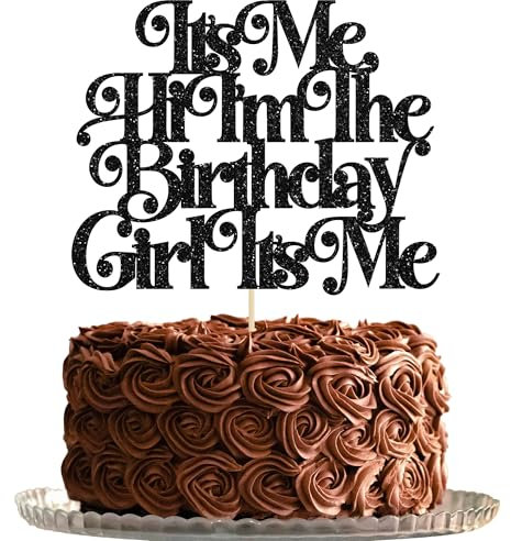 Gyufise 1Pc It's Me Hi I'm the Birthday Girl Cake Topper Funny Girl Cake Decoration for Hip Hop Singer Party Decorations Black