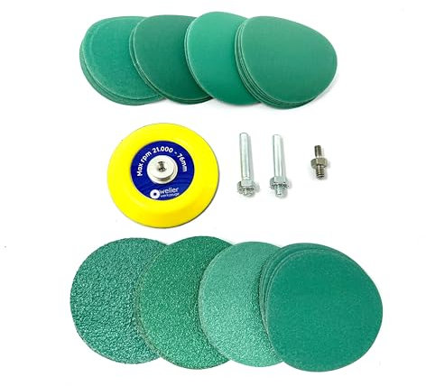 WELLERWERKZEUGE 44tlg 76mm Schleifscheiben Schleifteller SET für Mini Winkelschleifer kompatibel mit Bosch GWS 12 Druckluftschleifer polieren