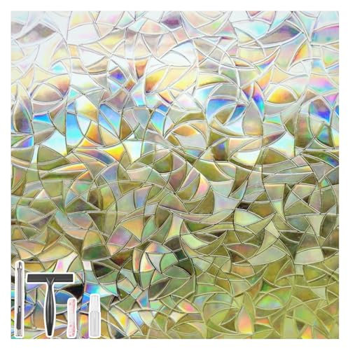 Finnez Film pour Fenetre, Anti-UV Electrostatique Arc-en-Ciel pour Vitre Fenêtre Non Adhesif Film Autocollant Vitre Decoratif pour Maison Bureau Chambre Cuisine 44,5 x 200 CM avec Outils