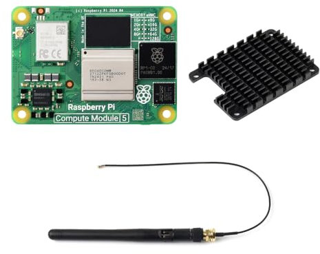 CM5 Waveshare Pi Compute Module 5 CM5104032 (with WiFi Module, 4GB RAM, 32GB Flash eMMC), Raspberry Pi Computing Module Core Board, Also Comes with an Antenna and a Heatsink (3 Items)