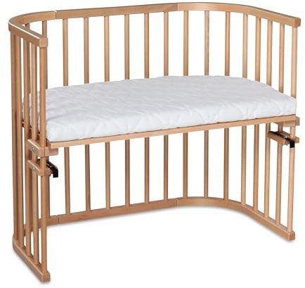 babybay Maxi extra großes Beistellbett aus massivem Buchenholz/Kinderbett Höhe stufenlos verstellbar & umweltfreundlich/mit Matratze Classic Soft (Natur lackiert)