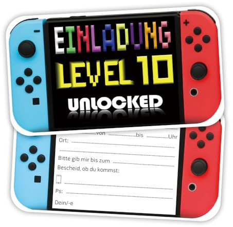 ZELAITE 12x 10. Geburtstag Gaming EINLADUNGSKARTEN KINDERGEBURTSTAG Junge Mädchen, Video Gaming Spiel Einladungskarten, Gaming Geburtstagseinladungen Geburtstagseinladungen Kinder Mädchen Junge (E)