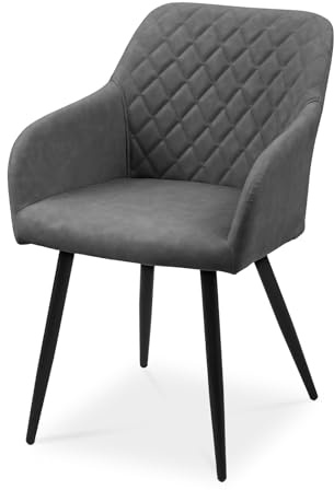 CLIPOP Esszimmerstuhl, 1 Stück Küchenstühle Grau Kunstlederstoff stühle Polsterstühle mit Armlehne Metallbeine Polstersessel Stühle für Esszimmer Küche (1, Kunstleder Grau)