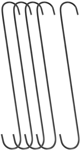 sourcing map 5 ganci a S per appendere, 50 cm, extra lunghi, in ferro, per armadio, cucina, officina, armadio, bagno, giardino, nero
