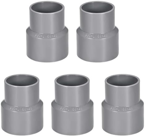TOP-VIGOR Lot De 5 Raccords Réducteurs PVC DWV 40mm x 50mm Adaptateur De Tuyau Pour Réduction De Diamètre, Connexion Étanche Pour Systèmes D'Eau Potable Et Construction, Gris