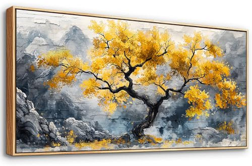 hyidecorart Arbre de Vie Tableau Decoration Murale, 50x100 cm Grand Moderne Cadre Decoration Maison, Impression sur Toile Nature Montagne pour Salon Chambre Bureau Salle