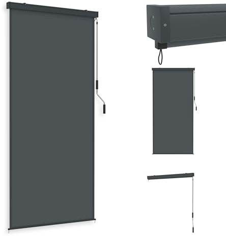 YRHome Senkrechtmarkise 120x250cm Außenrollo Sonnenschutz Balkonrollo Balkonmarkise Vertikalmarkise Sichtschutz Windschutz Rollo Aluminium mit Handkurbel & Montageset für Balkon & Terrasse Anthrazit