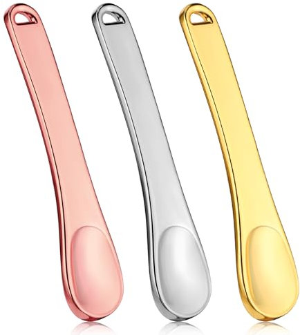 3 Pcs Makeup Spatulas Mini,Reusable Metal Makeup Spatula Cosmetic Spatula Mini Spoon Beauty Scoop Cosmetic Scoop for Creams Lotions Masks (Silver,Gold, Rose Gold)