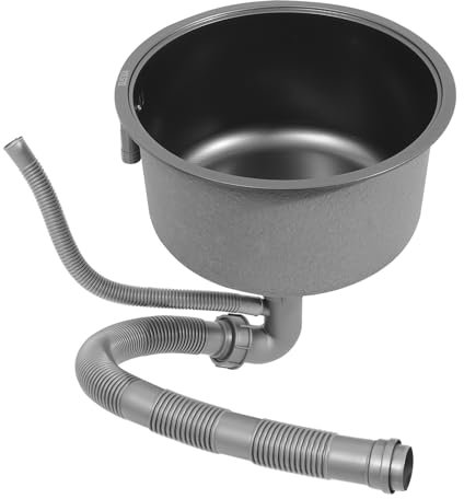 Fregadero de cocina redondo, redondo, de acero inoxidable, con tapa, diámetro de 36/40 cm, para caravana, bar, restaurante (negro, 40 cm)