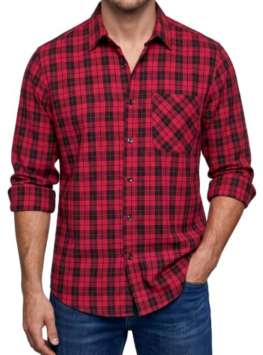 Enlision Men's Classic Checked Shirt Long Sleeve Button Down Plaid Tartan Lumberjack Shirt for Men UK S-6XL