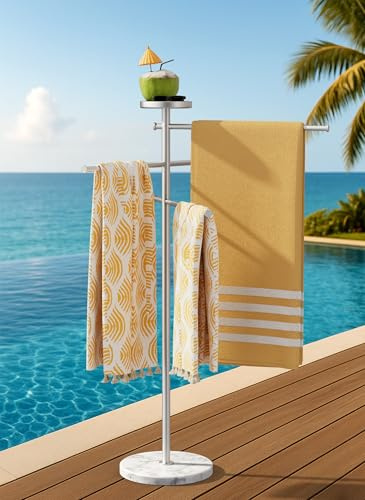 KES 150 cm Handtuchhalter Stehend Outdoor Badetuchhalter Rostfreier Handtuchhalter aus Aluminiumlegierung für den Außenbereich, passend für Whirlpools, Verstellbare 3 Arme, Gunmetal-Grau, OTR400