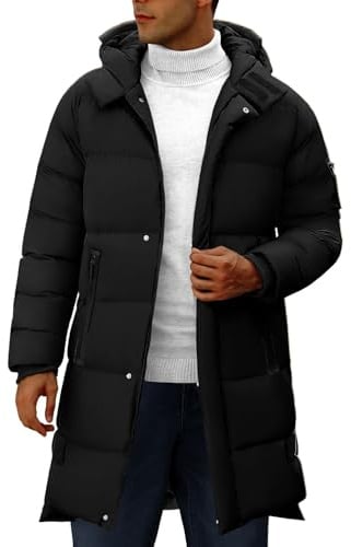 Yuson Girl Cappotto Uomo Invernale Parka Caldo Giacca Antivento Cappotto con Cappuccio Lungo Giubbotto Impermeabili Giaccone Trapuntata Cappotti con Cerniera e Tasche Giacca
