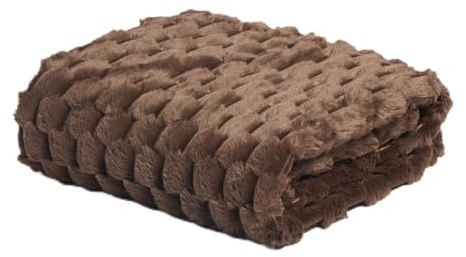OHS Waffle Faux Fur Throw Blanket for Sofa, Super Soft Cosy Fluffy Fleece Blanket for Bed Settees Armchairs Lightweight Warm Single Bed Throw Adults Gifts, Chocolate - 125 x 150cm