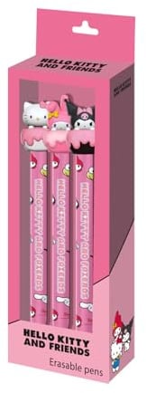 Hello Kitty Mix-Confezione di 3 Penne Gel Cancellabili, Rosa, 9,5 x 23 cm