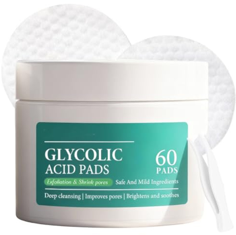 60PCS Glycolic Acid & Salicylic Acid Exfoliating Face Pads – Exfoliating Pads for Smooth & Radiant Skin – Pore Cleansing & Hydrating Toner Pad – Facial Cleansing Pad & Skin Renewal Wipes