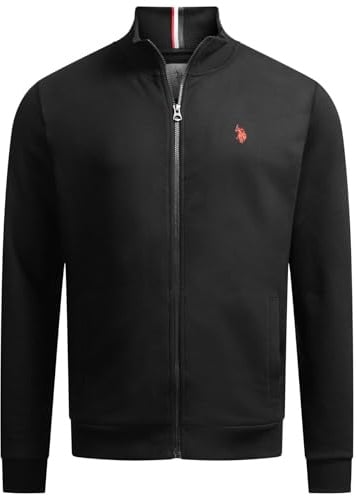 U.S. POLO ASSN. Herren Sweatjacke (S-3XL) mit Stehkragen, Eingrifftaschen und Reißverschluss, Langarm P018 - Schwarz Rust - Gr.L