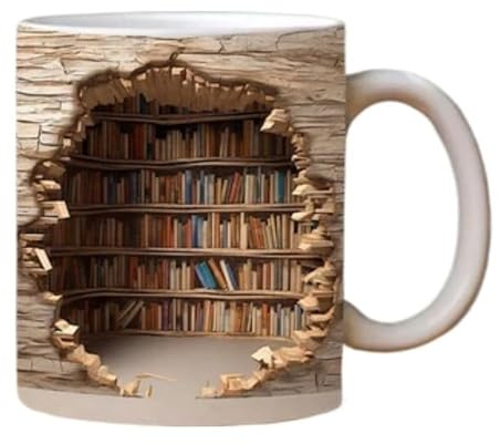 Gartenstadl Handgemachte 3D Bücherwelten-Tasse(Beige,1 Stück)