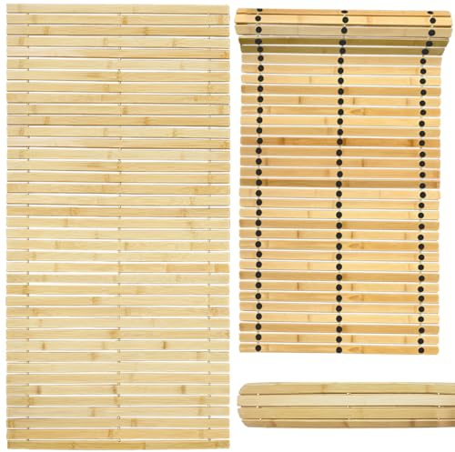 Bounabay 2PC Badematte Holz Sauna Bodenrost Rollrost Fussmatte aus Bambus 100 x 50 cm, Sauna Türmatte Rollrost Fußmatte, Sauna bodenmatte/badvorleger Holz (100 x 50, Bambusholz, 2, 100 x 50)