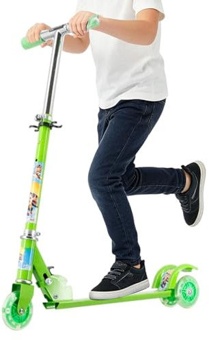 Kinderroller – mit LED-Lichtern und faltbar, zusammenklappbar, mit verstellbarer Höhe, für Kinder von 3 bis 10 Jahren, Outdoor-Sport und Spaziergänge im Garten, Park, Reisen, Camping, Geburtstag