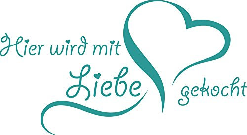 GRAZDesign Wandtattoo Hier wird mit Liebe gekocht Küche | Küchenaufkleber selbstklebend - 92x50cm / 054 türkis