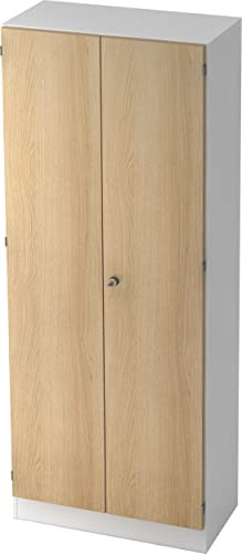 bümö Office Kleiderschrank Holz abschließbar mit Spiegel, Büroschrank 80 cm breit in Ahorn - Flur Schrank als Garderobe für Jacken, Taschen & Co. im Arbeitszimmer - Büro Schrank