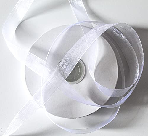 CaPiSo 50m Organza 15mm Schleifenband Organzaband Geschenkband Dekoration Hochzeit Nähen Basteln Tüll Weiss (Weiss)