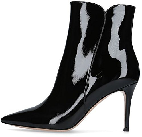 elashe Donna Tacco Alto Stivali Le Signore Tacco Stiletto Tirare in su Stivaletti Nero Vernice EU42