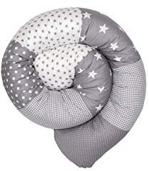ULLENBOOM ® Baby Kuschelschlange 160x13 cm Graue Sterne (Made in EU) - Kuschelschnecke in vielen Farben und Größen, Bezug: 100% ÖkoTex Baumwolle, Nackenrolle, Kopfschutz für Wickeltisch, Motiv: Sterne