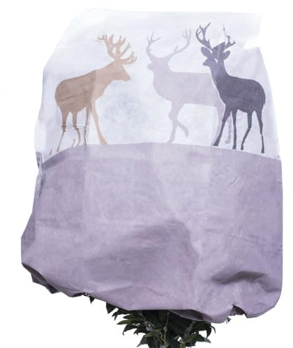 AFP Winterschutz Vlieshaube Hirsche, beige, 110 x 110cm, 50g/qm Kübelpflanzensack Gartenvlies atmungsaktiv, Bedruckt/Frostschutz Pflanzen/Gartendeko/Kordel / 2 Jutesäckchen gratis