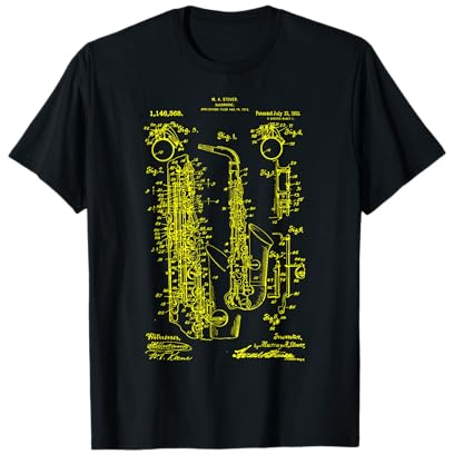 Saxophone Old Vintage Patent Drawing Print Saxophone T-Shirt