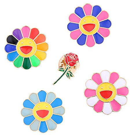 Belons Lot de 5 broches colorées en forme de tournesol en émail avec rose