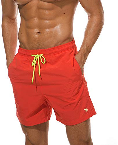 donhobo Men's Swim Trunks Board Shorts Beach Pants Swimming Waterproof Quick Dry Surfing Boardshorts(Orange,L)
