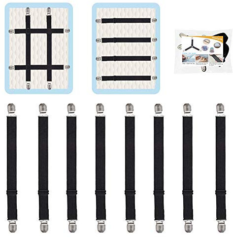 QoeCycth Verstellbare Bettlaken-Klammern, elastische Matratzenlakenspanner Halter und Hosenträger, Greifer zum Halten von Laken, Matratze, Sofa, Couch, Tischdecke, Bügelbrettbezug, 8 Stück, schwarz