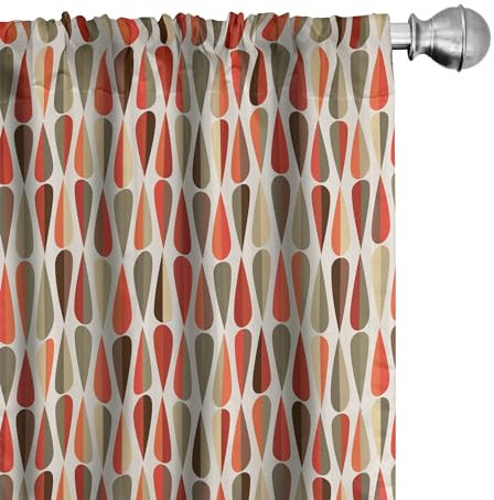 ABAKUHAUS Retro Vorhänge, Gardinen, 70er Jahre Retro-Stil, Fensterbehandlungen für Wohnzimmer Schlafzimmer Dekor, 2 Stück 75 cm b x 175 cm h, Rot Grau