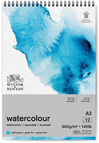 Winsor & Newton 6662580 Classic Aquarellpapier in Spiralbindung - 12 Blatt DIN A3, 300g/m², kaltgepresstes, leicht texturiertes weißes Papier in archivierbarer Qualität, gilbbeständig