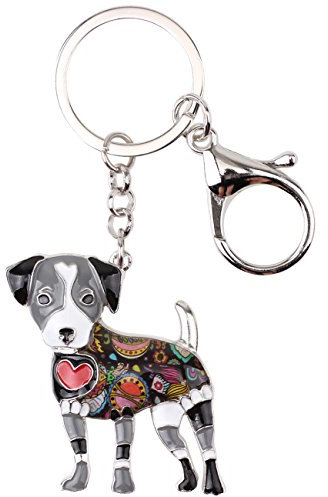 DOWAY Emaille Jack Russell Terrier Schlüsselanhänger Für Tasche Geldbörse Anhänger Für Frauen Männer Hund Geschenk (Schwarz)