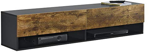 [en.casa] Hängeboard Halmstad 140 x 31 x 30 cm mit Schranktüren Hängeschrank mit Ablagefächern TV Lowboard Schwarz/Eiche dunkel