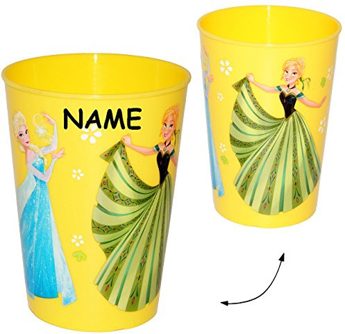 alles-meine.de GmbH 1 Stück Trinkbecher/Becher - Frozen - die Eiskönigin - GELB - 280 ml - incl. Name - auch als Zahnputzbecher/Malbecher - Küche Essen Kind - völlig un..