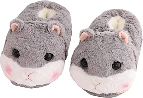 LANFIRE Tier Hausschuhe Hamster Hausschuhe Winter Hause warme rutschfeste Baumwolle Hausschuhe (Hamster(Grey))