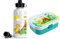 wolga-kreativ Set personalisierte Mepal Campus Lunchbox Kinder und Trinkflasche Dino Insel mit Fächern und Unterteilungen Brotdose für Schule und Kindergarten