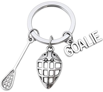 Lacrosse Goalie Keychain, Silver Charm Gift with Stick, Helmet, Goalie Text, Stainless Steel Sports Accessory for Coaches, Players, Birthdays, Lax Tournaments, Team Events