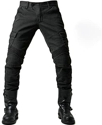 Pantalones Moto Hombre con Retirable Armadura Forro Protección Interior, Jeans De Moto Respirable Resistente Al Desgaste Tela Motorcycle Biker Pants,Negro,M
