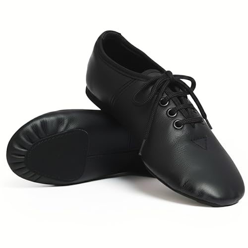 Jazz Dance Black Shoes Modern Stage Shoes, Rubber Split Sole, Pure Leather Jazz Shoes (See Size Guide in Pictures) Lace Up (3)