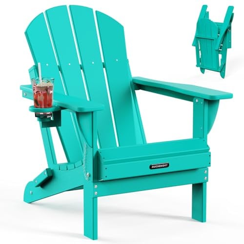 MUCHENGHY Adirondack Klappstühle Terrassenstühle Rasenstühle Outdoor Stuhl Adirondack Stuhl Kunststoff Feuerstelle Stühle Wetterbeständig mit Getränkehalter für Deck, Hinterhof, Garten (Seeblau)