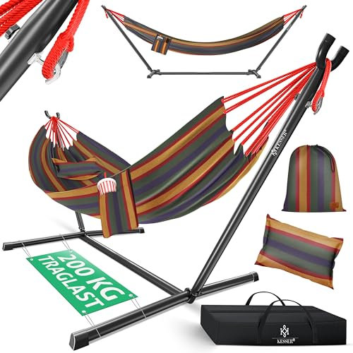 KESSER® Hamaca Lake con Estructura Doble para 2 Personas - Resistente Marco 200kg Capacidad Interior y Exterior XXL Columpio Doble Multijugador Jardín Piscina Balcón Terraza, Multicolor